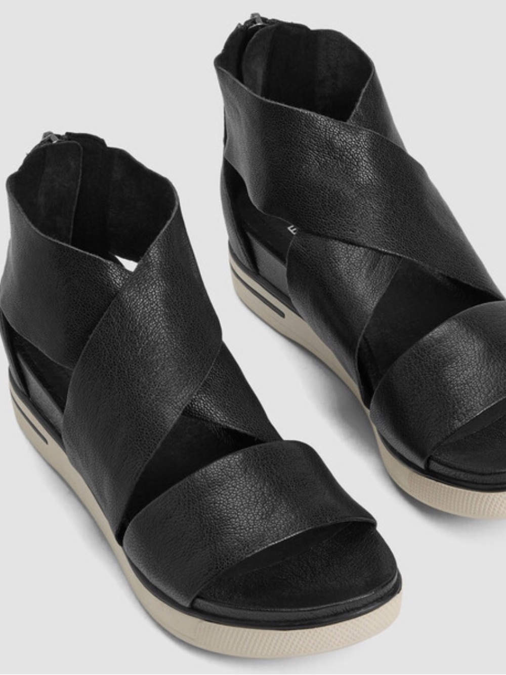 Eileen Fisher Black Leather Crisscross Platform Sandals